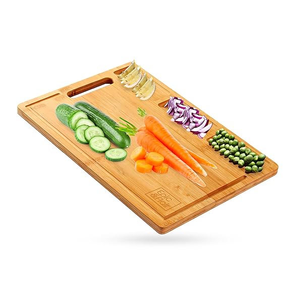 EPIC & FLAIR Extra Large Bamboo Cutting Board with Compartments and Juice Grooves, Thick Serving Tray for Kitchen & Dining, Butcher Block Chopping Board for Meat Cheese & Vegetables (0.6"x15.2"x10.6")